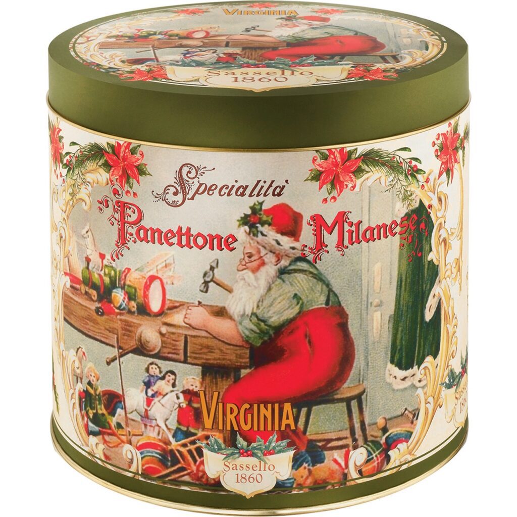 Amaretti Virginia Baked Christmas Panettone in Santa Claus Tin – 1kg 8001311483386